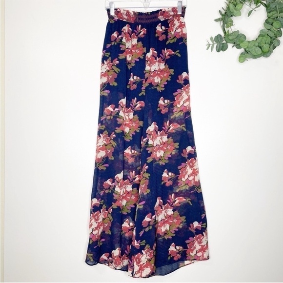 Elevenses Wide Leg Floral Pants Size Small High Waisted Sheer Boho Resort Beach - Picture 2 of 5